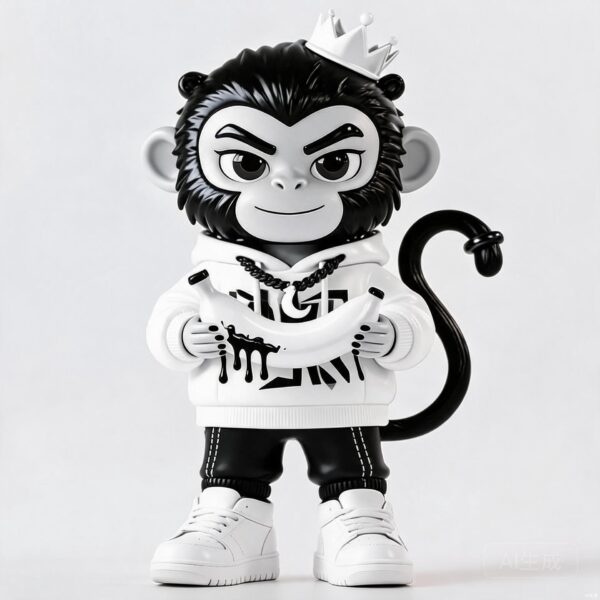 Street‑Style Crown Monkey Fiberglass Statue, Hip‑Hop Art Toy Figure