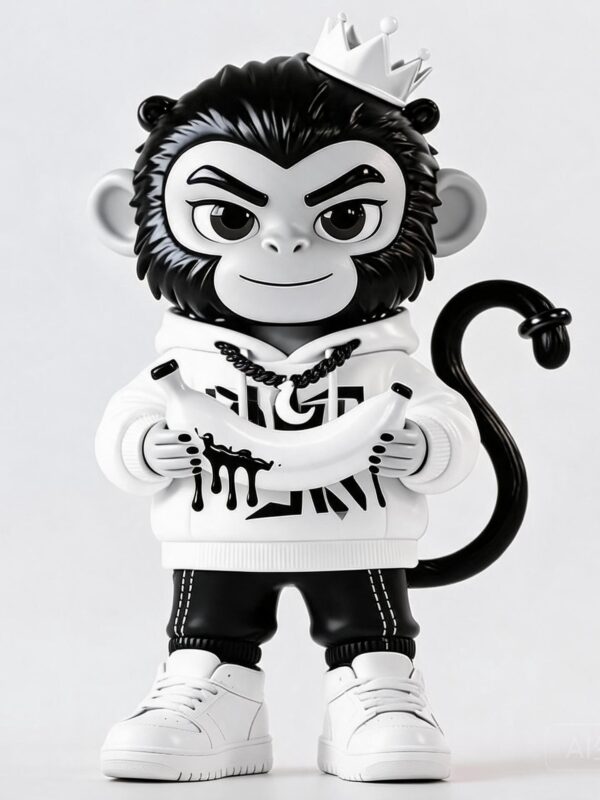 Street‑Style Crown Monkey Fiberglass Statue, Hip‑Hop Art Toy Figure